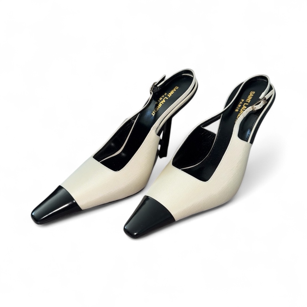 New Saint Laurent Ines Slingback Pumps In Satin Brand New Vintage - Picture 9 of 11